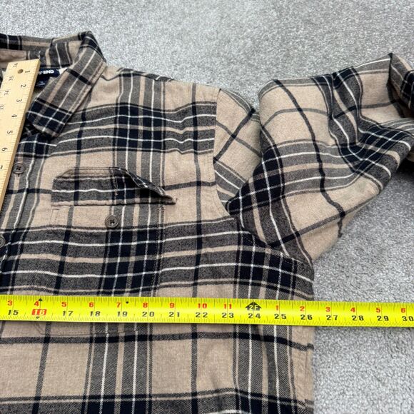 Lands' End Sherpa Lined Flannel Shirt Jacket Shaket Mens XL Brown Plaid Outdoor - Picture 12 of 14